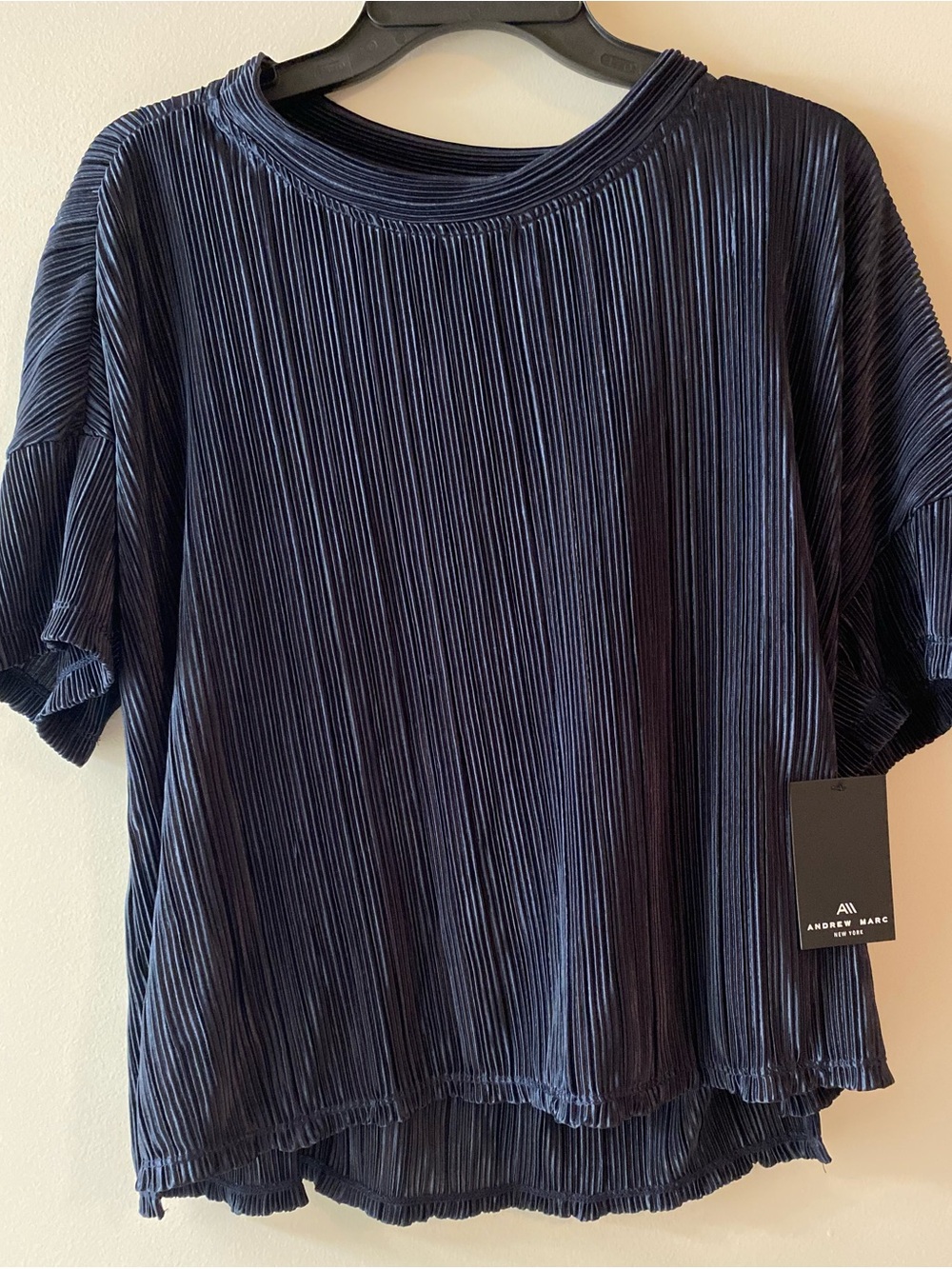 Andrew Marc Charcoal Pleated Short Sleeve Top